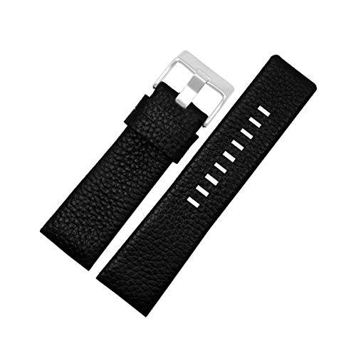 30mm Uhrenarmband Männer Uhrenarmband Armband aus echtem Leder Armband 22-30mm Litschi-Korn für Diesel-Uhrenarmband Weiche Uhr Gürtel Schwarz Silberschnalle,24mm von Cplly