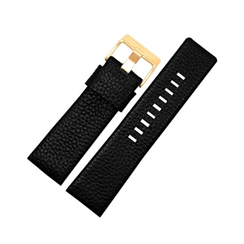 30mm Uhrenarmband Männer Uhrenarmband Armband aus echtem Leder Armband 22-30mm Litschi-Korn für Diesel-Uhrenarmband Weiche Uhr Gürtel Schwarze Goldschnalle,22mm von Cplly