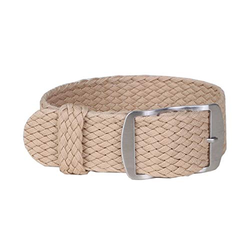 Solid Color Perlon Woven Nylon-Uhrenarmband 16mm 18mm 20mm 22mm Armband Stoff gewebt Armband Band Schnalle Gürtel Schwarz Blau Uhrenarmband Beige,22mm von Cplly