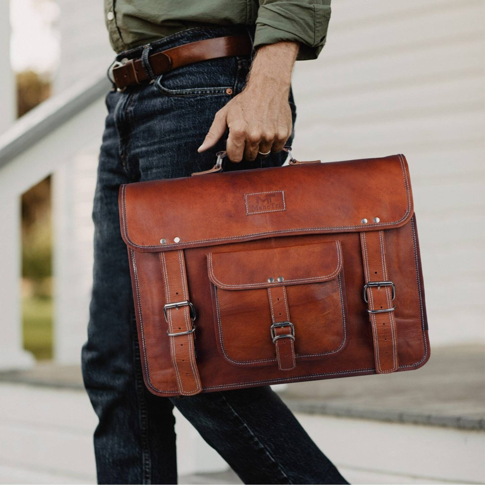 Handgefertigte Ledertasche, Herren Leder Messenger, Laptoptasche, Umhängetasche College Tasche von CraftadoraArt