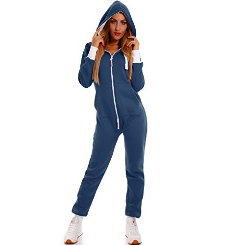 Crazy Age Basic Jumpsuits Ganzkörperanzug Einteiler One Piece Schlafanzug Overall Damen Jumpsuit Kuschelig und warm (CA -J- 502 3XL, Dunkelblau) von Crazy Age