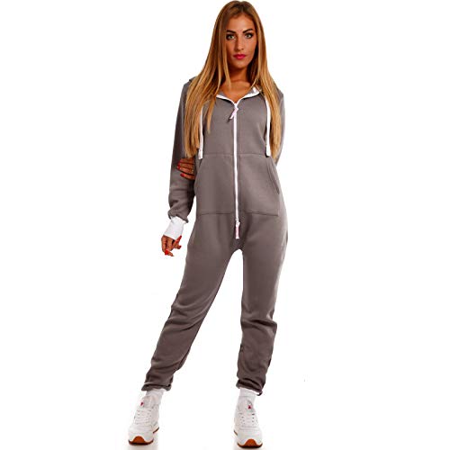 Crazy Age Basic Jumpsuits Ganzkörperanzug Einteiler One Piece Schlafanzug Overall Damen Jumpsuit Kuschelig und warm (CA -J- 502 XXL, Anthrazit) von Crazy Age