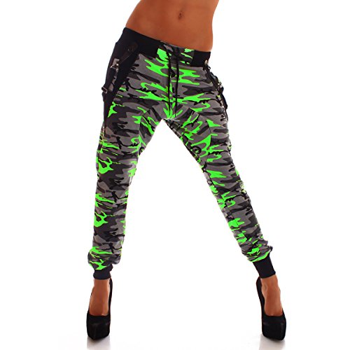 Crazy Age Camouflage Jogginghose Boyfriendhose Bagyyhose mit Hosentäger CA 1119 Cam (XL, Neongrün) von Crazy Age