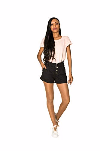 Crazy Age Damen Bermuda Shorts Damen High Waist Shorts Kurze Hosen 5 Pocket Jeans-Shorts | Lockere Kurze Hose aus hochwertigen Denim (M, Schwarz(V001)) von Crazy Age
