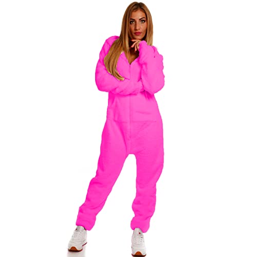 Crazy Age Damen Jumpsuit aus kuscheligem Teddy Fleece | Overall | Ganzkörperanzug Flauschig |Homewear (Fuchsia, L) von Crazy Age