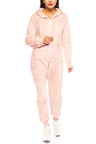 Crazy Age Damen Jumpsuit aus kuscheligem Teddy Fleece | Overall | Ganzkörperanzug Flauschig |Homewear (Rosa, 3XL~46) von Crazy Age