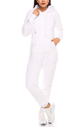 Crazy Age Damen Jumpsuit aus kuscheligem Teddy Fleece | Overall | Ganzkörperanzug Flauschig |Homewear (Weiß, 4XL~48) von Crazy Age