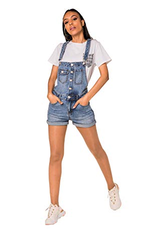 Crazy Age Damen Kurze und Lange Jeanslatzhose Denim Overall Jumpsuit Playsuit Jeans Hosenanzug Trägerhose Hosenanzug (S500, S) von Crazy Age