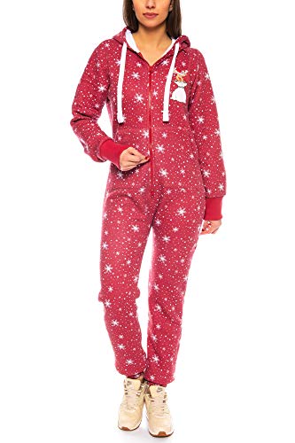 Crazy Age Damen Mädchen Jumpsuit Onesie Overall Einteiler | Warm Weich Weihnachtlich | XS - XXL (Bordeaux Schneeflocken, XS) von Crazy Age