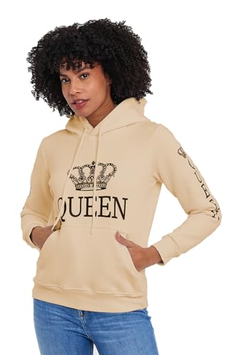 Crazy Age Herren King und Damen Queen Hoodie mit Kapuze .| | Auffallend | Eyecatcher | Trend 2023|Schöne Farben (Queen-Beige-S) von Crazy Age