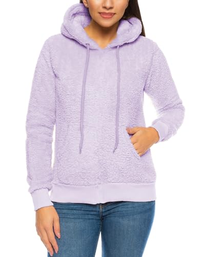 Crazy Age Herren und Damen Teddy-Fell Hoodie mit Kapuze Fleecekacke Plüsch mit Kängruhtaschen(CA-H-507-Flieder-4XL) von Crazy Age