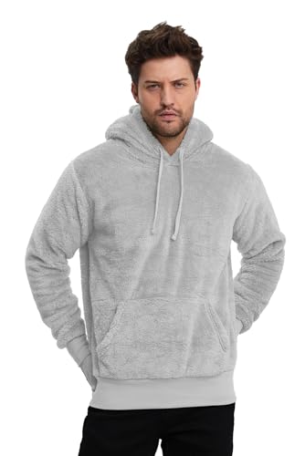 Crazy Age Herren und Damen Teddy-Fell Hoodie mit Kapuze Fleecekacke Plüsch mit Kängruhtaschen -RT-H-301-Hellgrau-L von Crazy Age