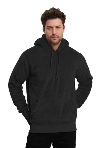 Crazy Age Herren und Damen Teddy-Fell Hoodie mit Kapuze Fleecekacke Plüsch mit Kängruhtaschen-RT-H-301-Schwarz-M von Crazy Age