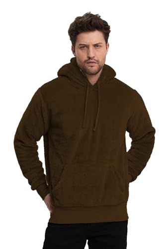 Crazy Age Herren und Damen Teddy-Fell Hoodie mit Kapuze Fleecejacke Plüsch mit Kängruhtaschen von Crazy Age