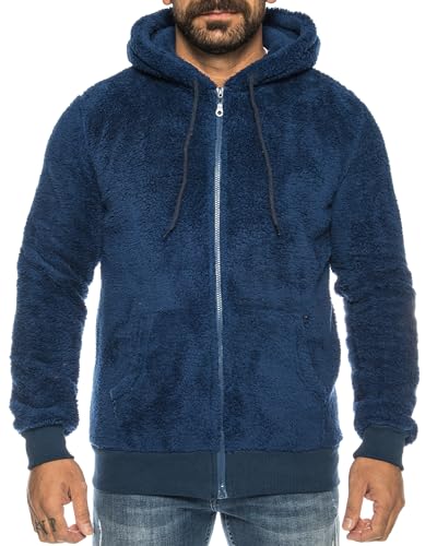 Crazy Age Herren und Damen Teddy-Fell Jacke mit Kapuze Fleecejacke Plüsch mit Kängruhtaschen - Zipper (RT-H-304- Nevi- 3XL) von Crazy Age