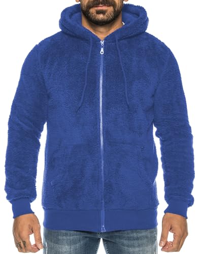 Crazy Age Herren und Damen Teddy-Fell Jacke mit Kapuze Fleecejacke Plüsch mit Kängruhtaschen - Zipper(RT-H-304-Royalblau -3XL) von Crazy Age