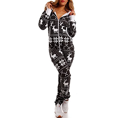 Crazy Age Jumpsuit Weihnachtsmotive Renntier/Kuschelig und Weich/Angenehm und komfortabel (4XL, Schwarz) von Crazy Age