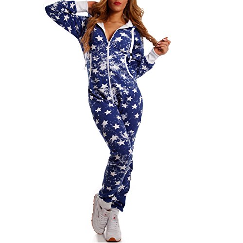 Crazy Age Jumsuit Strampler Ganzkörperanzug für Damen mit Sternen Muster S M L XL (M, Blau (A)) von Crazy Age