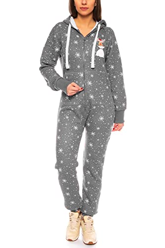 Crazy Age Kuscheliger Jumpsuit(Hoodie) Sweat Overall Ganzkörperanzug mit Renntier- Eiskristalle Motive CA-J-603 Relaxen Chillen (Anthrazit 614, S) von Crazy Age