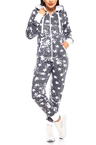 Crazy Age Kuscheliger Jumpsuit Sweat Overall Ganzkörperanzug mit Renntier- Eiskristalle Motive CA-J-603 Relaxen Chillen (Anthra (Star), 4XL) von Crazy Age