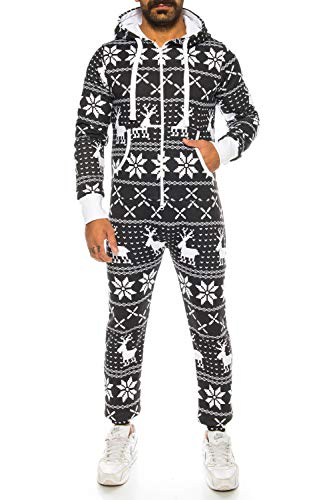 Crazy Age Kuscheliger Jumpsuit Sweat Overall Ganzkörperanzug mit Renntier- Eiskristalle Motive CA-J-603 Relaxen Chillen (Schwarz (905), 3XL) von Crazy Age