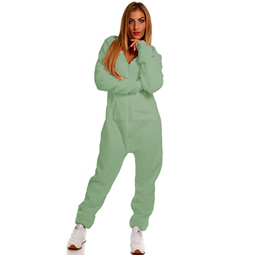 Crazy Age Teddyfleece Teddyfell Jumpsuit flauschig und kuschelig weich warm Einteiler Ganzkörperanzug Overall warm (CA-J-620 Apfelgrün, L) von Crazy Age