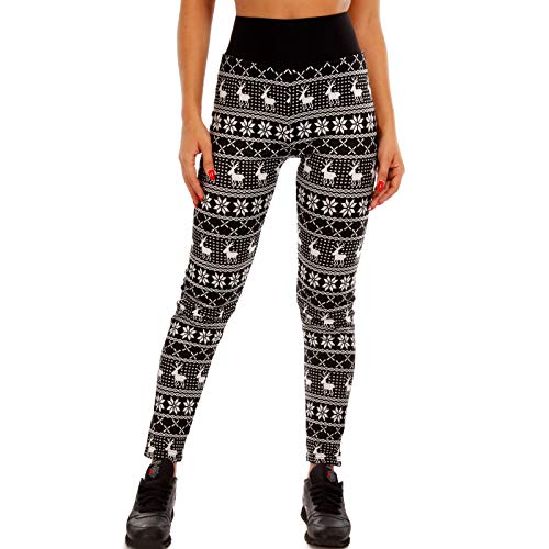 Crazy Age Winterleggings Thermoleggings warme Leggings mit Teddyfell mit Renntier Eiskristalle Motive (L/XL, Schwarz RT003) von Crazy Age