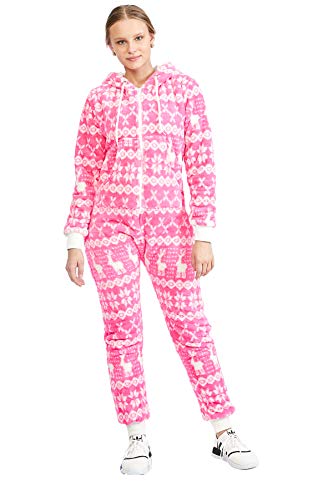 Teddyfleece Teddyfell Jumpsuit flauschig und kuschelig One Piece Overall warm (Pink(2910), L~40) von Crazy Age