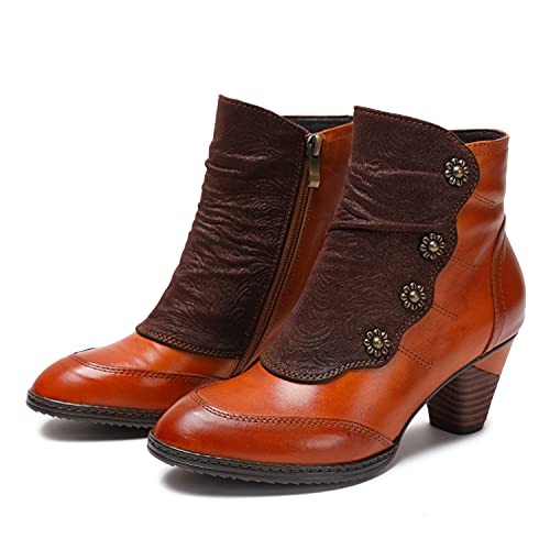 CrazycatZ Damen Stiefeletten mit AbsatzLederstiefeletten geknöpft vintage (Orange, numeric_39) von CrazycatZ