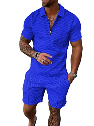 Crazynekos Trainingsanzug für Herren Sommer Sportanzug 2 Teiliges Outfit Sport Set Kurzarm T-Shirts + Kurze Hose Sets Freizeitanzug Männer Business Polo Hemd mit Revers Sporthose (11,M,M) von Crazynekos