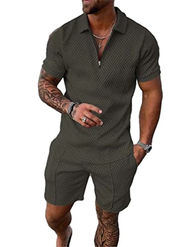 Crazynekos Trainingsanzug für Herren Sommer Sportanzug 2 Teiliges Outfit Sport Set Kurzarm T-Shirts + Kurze Hose Sets Freizeitanzug Männer Business Polo Hemd mit Revers Sporthose (2,M,M) von Crazynekos