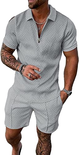 Crazynekos Trainingsanzug für Herren Sommer Sportanzug 2 Teiliges Outfit Sport Set Kurzarm T-Shirts + Kurze Hose Sets Freizeitanzug Männer Business Polo Hemd mit Revers Sporthose (20,M,M) von Crazynekos