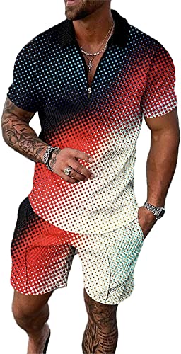 Crazynekos Trainingsanzug für Herren Sommer Sportanzug 2 Teiliges Outfit Sport Set Kurzarm T-Shirts + Kurze Hose Sets Freizeitanzug Männer Business Polo Hemd mit Revers Sporthose (36,M,M) von Crazynekos