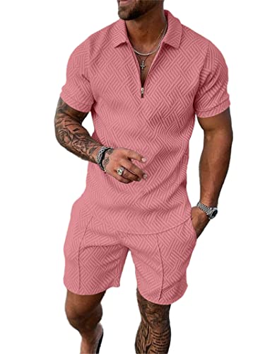 Crazynekos Trainingsanzug für Herren Sommer Sportanzug 2 Teiliges Outfit Sport Set Kurzarm T-Shirts + Kurze Hose Sets Freizeitanzug Männer Business Polo Hemd mit Revers Sporthose (4,XL,XL) von Crazynekos