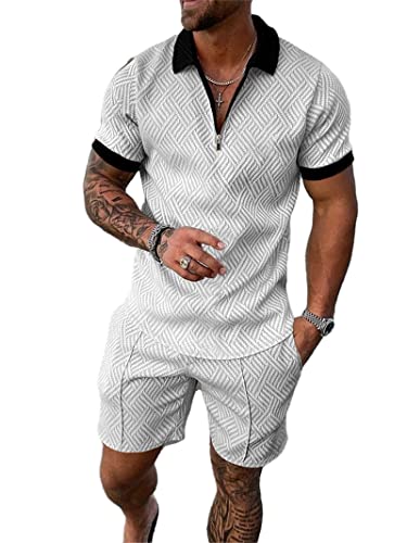 Herren Kurze Sets Outfits 2 Stück Sommer Trainingsanzug Kurzarm Poloshirt und Shorts Set Casual Sport Anzug, 29, X-Large von Crazynekos