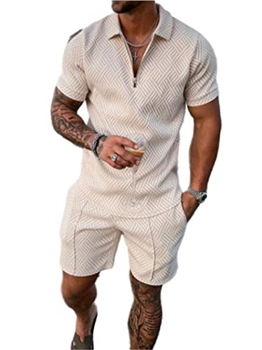 Herren Kurze Sets Outfits 2 Stück Sommer Trainingsanzug Kurzarm Poloshirt und Shorts Set Casual Sport Anzug, 3, M von Crazynekos