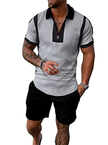 Herren Kurze Sets Outfits 2 Stück Sommer Trainingsanzug Kurzarm Poloshirt und Shorts Set Casual Sport Anzug, 35, XX-Large von Crazynekos