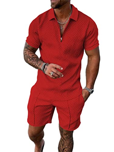 Herren Kurze Sets Outfits 2 Stück Sommer Trainingsanzug Kurzarm Poloshirt und Shorts Set Casual Sport Anzug, 5, L von Crazynekos