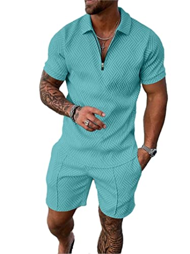 Herren Kurze Sets Outfits 2 Stück Sommer Trainingsanzug Kurzarm Poloshirt und Shorts Set Casual Sport Anzug, 6, M von Crazynekos