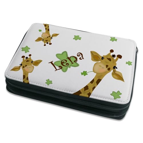 CreaDesign Kinder Federmäppchen mit (Wunsch) Namen, einzigartige Federtasche durch Personalisierung, Schulmäppchen - Motiv Giraffe von CreaDesign