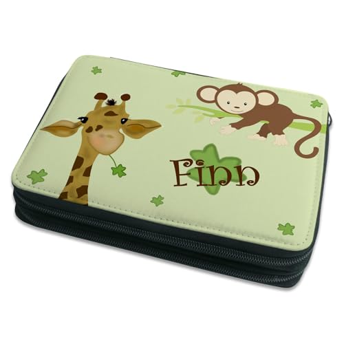 CreaDesign Kinder Federmäppchen mit (Wunsch) Namen, einzigartige Federtasche durch Personalisierung, Schulmäppchen - Motiv Giraffe-AFFE von CreaDesign