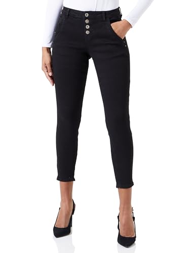 Cream Damen Women's Jeans Cropped Length Slim Fit Bow Detail Button Fastening Jeans, Black Wash, von Cream