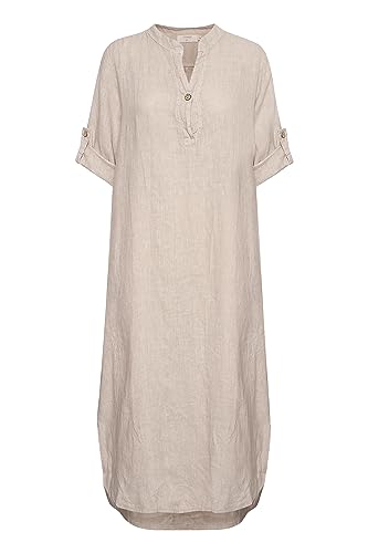 Cream Damen Women's Maxi Dress Loose Fit V-Neck Buttons 3/4 Sleeves Side Slits Kleid, Crispy Sand, S&ndashM von Cream