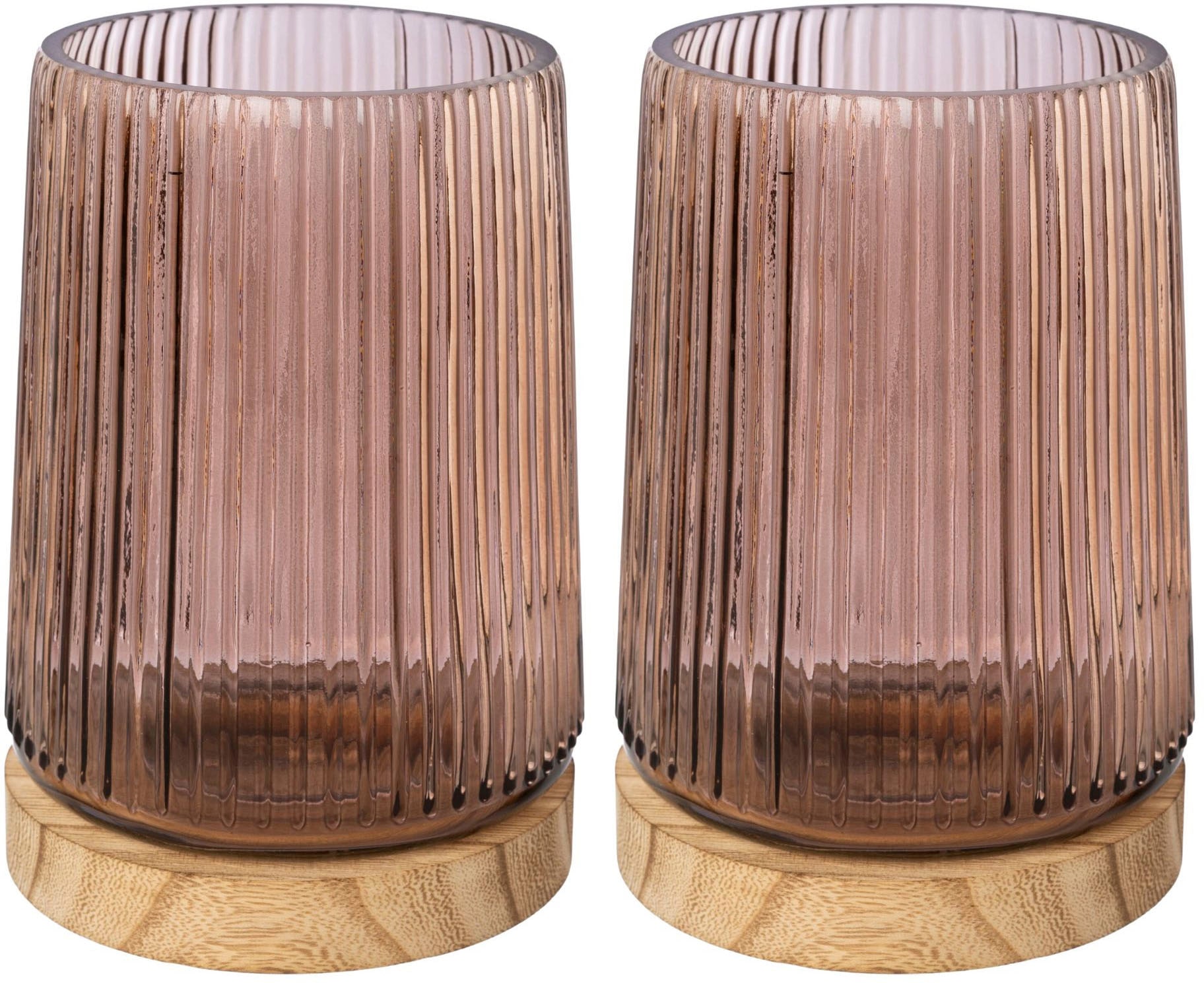 Creativ home Windlicht "TRIEST", (Set, 2 St.), Kerzenhalter aus Glas, mit Holzfuß von Creativ Home