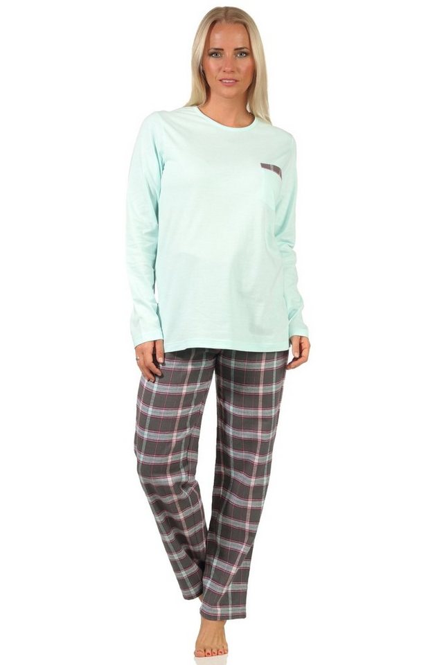 Creative by Normann Pyjama Damen Flanell Pyjama Mix & Match Top Single Jersey, Hose Flanell von Creative by Normann