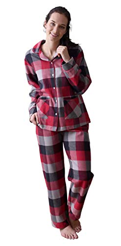 Damen Flanell Pyjama Schlafanzug Langarm in edlen Karodesign zum durchknöpfen - 64143, Farbe:rot, Größe:36/38 von Creative by Normann