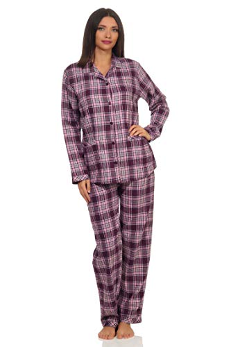 Damen Flanell Pyjama Schlafanzug Langarm mit Knopfleiste und Reverskragen - 291 201 15 557, Farbe:Beere, Größe:40/42 von Creative by Normann
