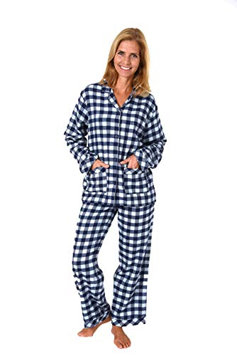 Damen Flanell Pyjama Schlafanzug in Karo Optik zum durchknöpfen - 281 201 15 531, Farbe:blau, Größe:44-46 von Creative by Normann