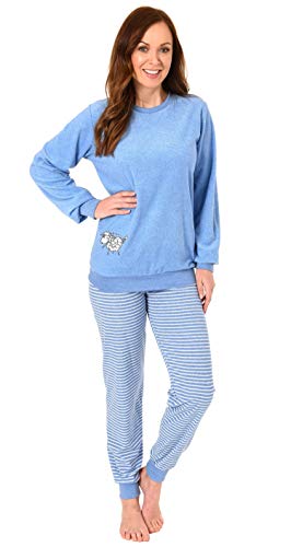 Damen Frottee Pyjama Schlafanzug mit Bündchen und süsser Tier Applikation - 202 201 13 110, Farbe:hellblau, Größe:36/38 von Creative by Normann