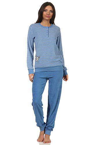 Damen Frottee Pyjama Schlafanzug mit Bündchen und süsser Tier Applikation - 202 201 13 112, Farbe:hellblau, Größe2:44/46 von Creative by Normann